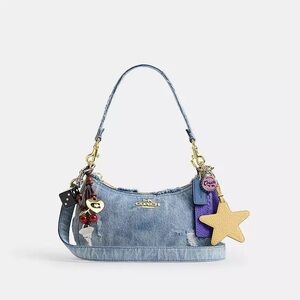 Coach Teri Shoulder Bag In Loved Denim With Charms NWT